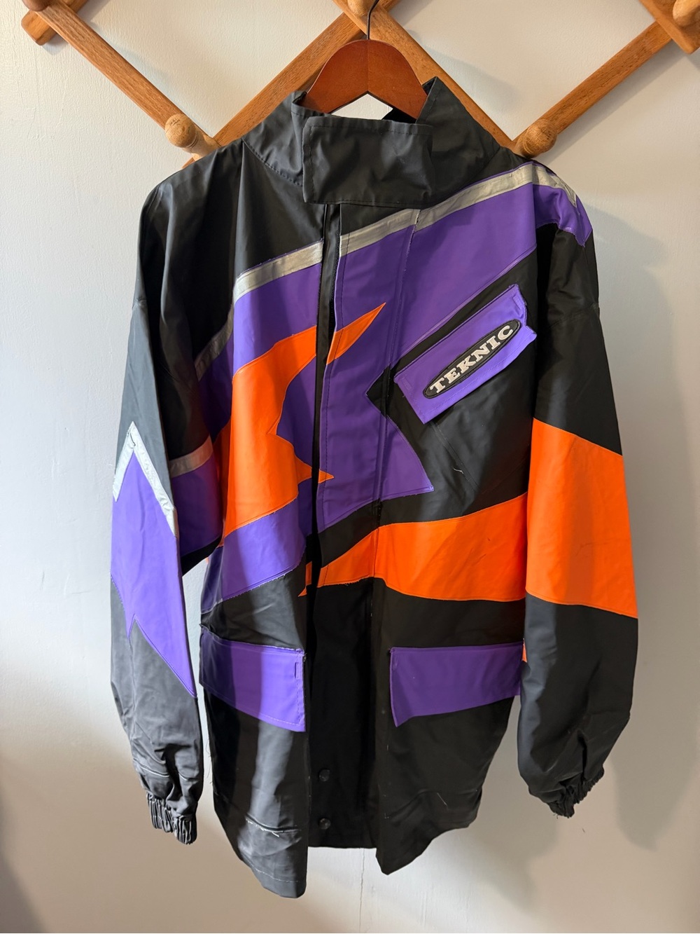 1990s Teknic colorblock motorcycle or motocross rain/windbreaker jacket